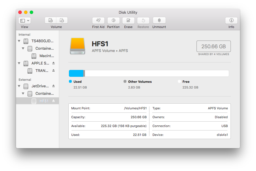 mac high sierra proper format for old wb disk